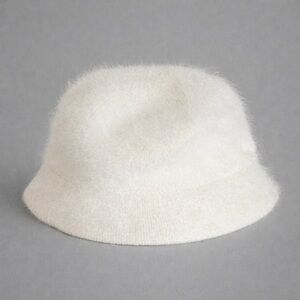 David & Young Angora Bucket Hat Ivory White Fuzzy Soft Winter One Size